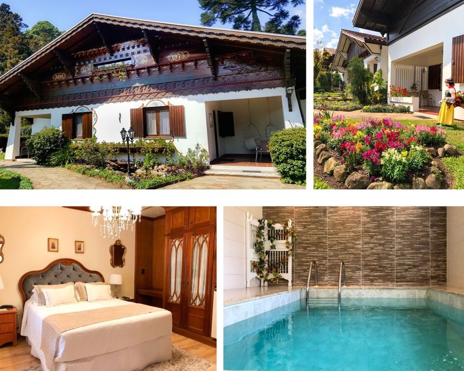 Chalés Hotel Ritta Höppner em Gramado - Detalhes do Chalé com piscina privativa