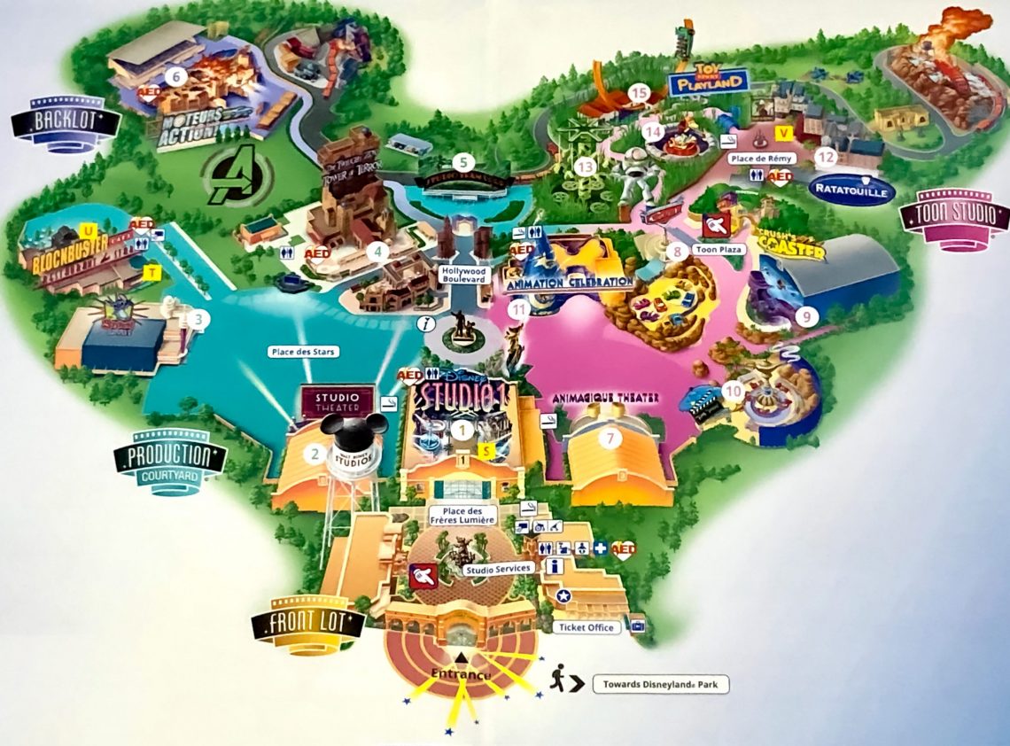 O Walt Disney Studios Park  é dividido em cinco partes