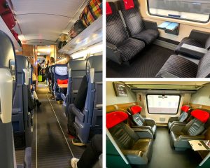 primeira classe, segunda classe e executiva do trem na Europa