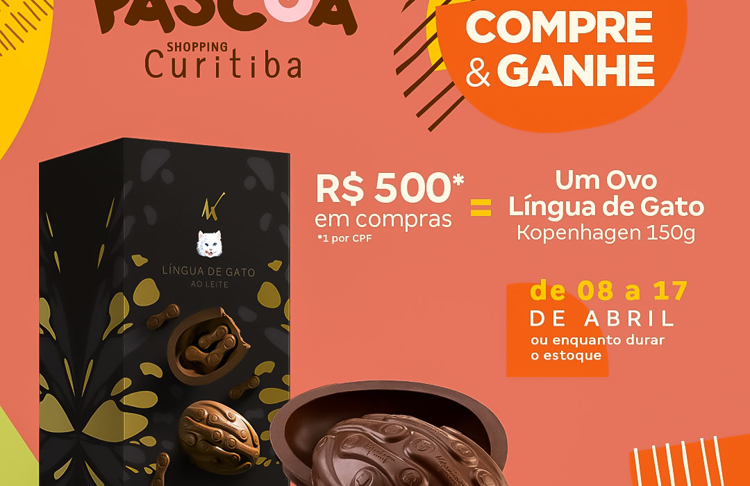 Páscoa do Shopping Curitiba tem compre e ganhe com Ovo Língua de Gato da Kopenhagen